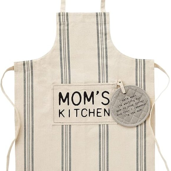 Mud Pie Women's Mom's  Kitchen  Apron and pot holder set 34" x 27" NEW - Picture 1 of 1